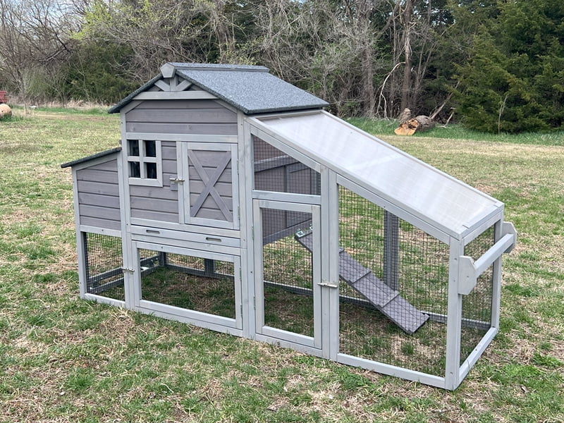 Aivituvin Large Chicken Coop with Wheels & Run, Mobile Hen House Outdoor Wooden Poultry Cage with Large Nesting Box Leakproof Pull-Out Tray, Gray