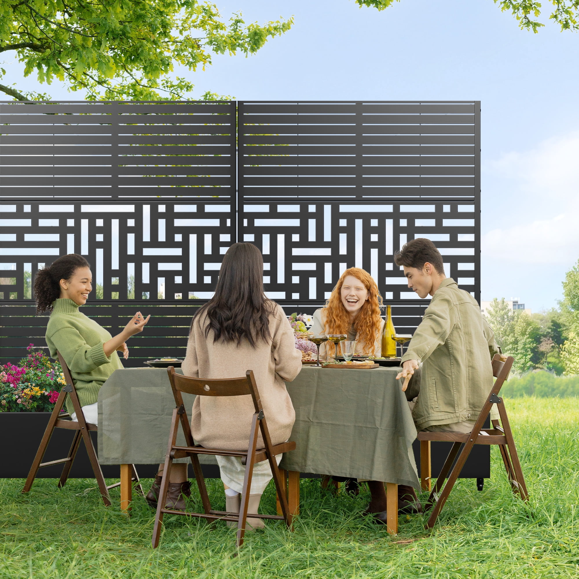 MAYEERTY 47*16*72" Outdoor Black Metal Planter Box with Trellis for Climbing Plants, Parallel & Street Pattern