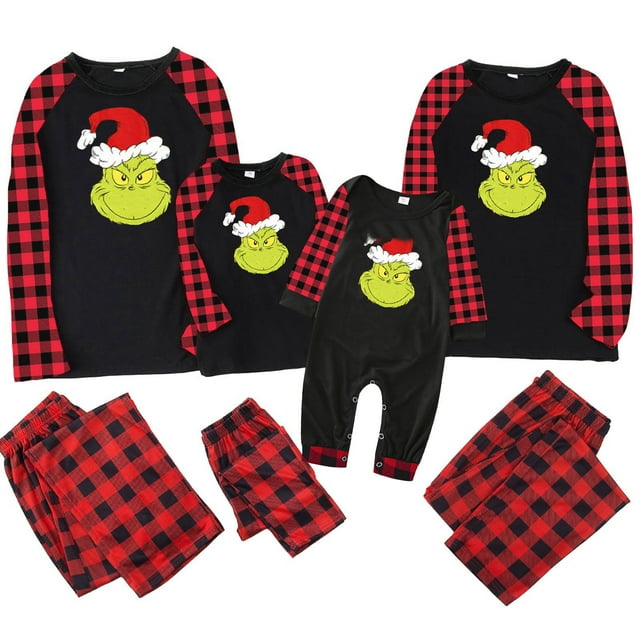 Conjuntos de pijamas navideños familiares a juego Grinch 2024, pijama de Grinch con parte superior y pantalones de pijama a cuadros, pijama de Grinch para niños y adultos para la familia, Hombres 2XL