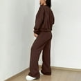 thumbnail image 3 of Women Two Piece Outfits Sweatsuit Zip Up Sweatshirt Wide Leg Sweatpant Matching Travel Tracksuit Lounge Sets Coffee S, 3 of 4