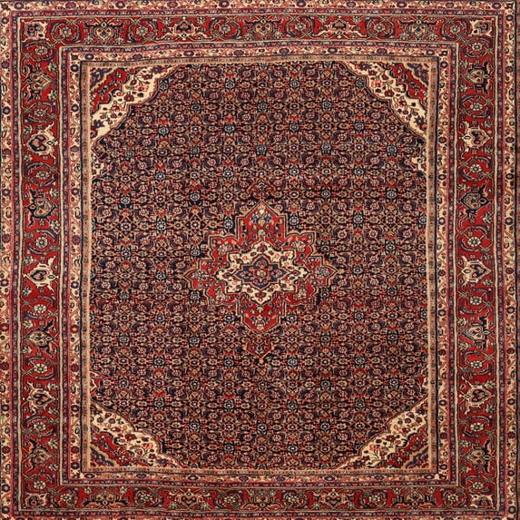 Ahgly Company Indoor Square Traditional Copper Red Pink Persian Area Rugs, 4' Square