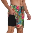 thumbnail image 3 of Goofa Peacock Feathers And Flowers Printed Men's Swim Trunks Board Shorts Quick Dry Mens Swimming Trunks with Compression Liner,Breathable Fit Hawaii Beach Shorts-Small, 3 of 9