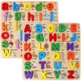 thumbnail image 1 of Wooden Puzzles For Toddlers, 2 Pack Chunky Wooden Peg Board Alphabet Puzzles With Colorful Fruit Animal Pattern, Educational Learning Toy For Kids Age, 1 of 1