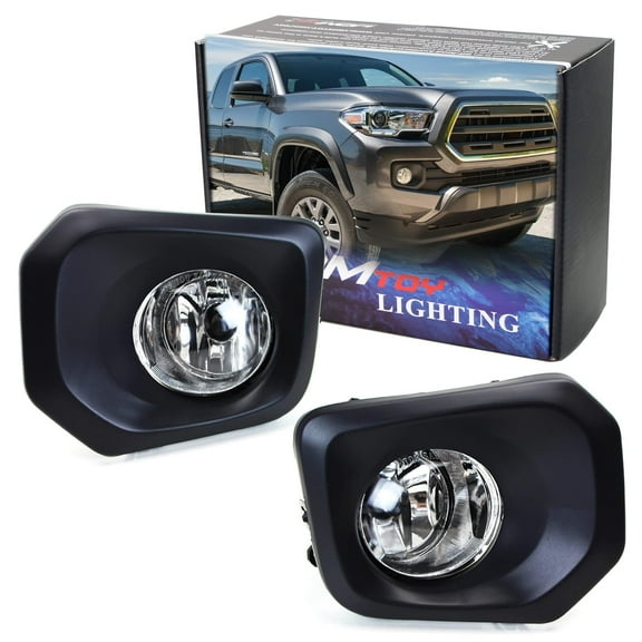Clear Lens Fog Lights Foglamp Kit with Halogen Bulbs, Bezel Covers, On/Off Switch & Wiring Relay For 2016-23 Toyota Tacoma