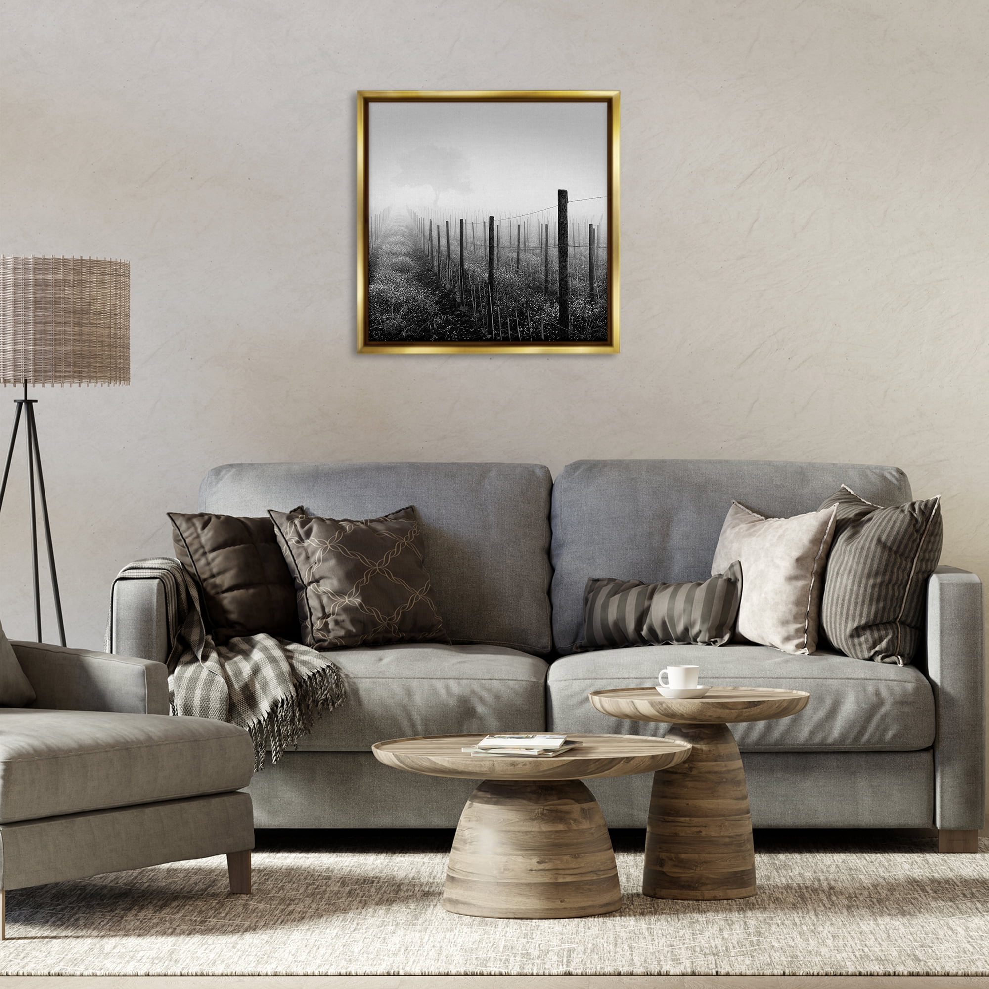 Stupell Industries Vineyard at Dawn Landscape & Nature Photography Gold Floater Framed Canvas Art Print Wall Art, 25 x 25