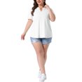 thumbnail image 2 of Agnes Orinda Women's Plus Size Easter Tops V Neck Eyelet Embroidery Puff Sleeve Textured 2026 Summer Fashion Casual Tunic Blouse 4X White, 2 of 6