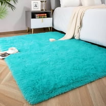 AUQ Soft Fluffy Area Rugs for Bedroom Kids Room Plush Shaggy Nursery Rug Furry Throw Carpets for Boys Girls,College Dorm Fuzzy Rugs Living Room Home Decorate Rug,Blue Teal,1.3 x 2 Feet