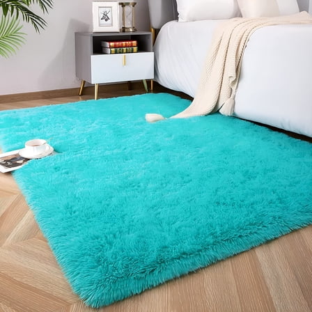 AUQ Soft Fluffy Area Rugs for Bedroom Kids Room Plush Shaggy Nursery Rug Furry Throw Carpets for Boys Girls,College Dorm Fuzzy Rugs Living Room Home Decorate Rug,Blue Teal,1.3 x 2 Feet