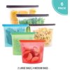 Reusable Silicone Food Storage Bags (2 x Large 4 x Medium) for Sandwich Snack Lunch Vegetable Fruit Sous Vide Liquid | Airtight BPA-Free Leakproof & Eco Plastic Free Ziplock Bags by Homeries