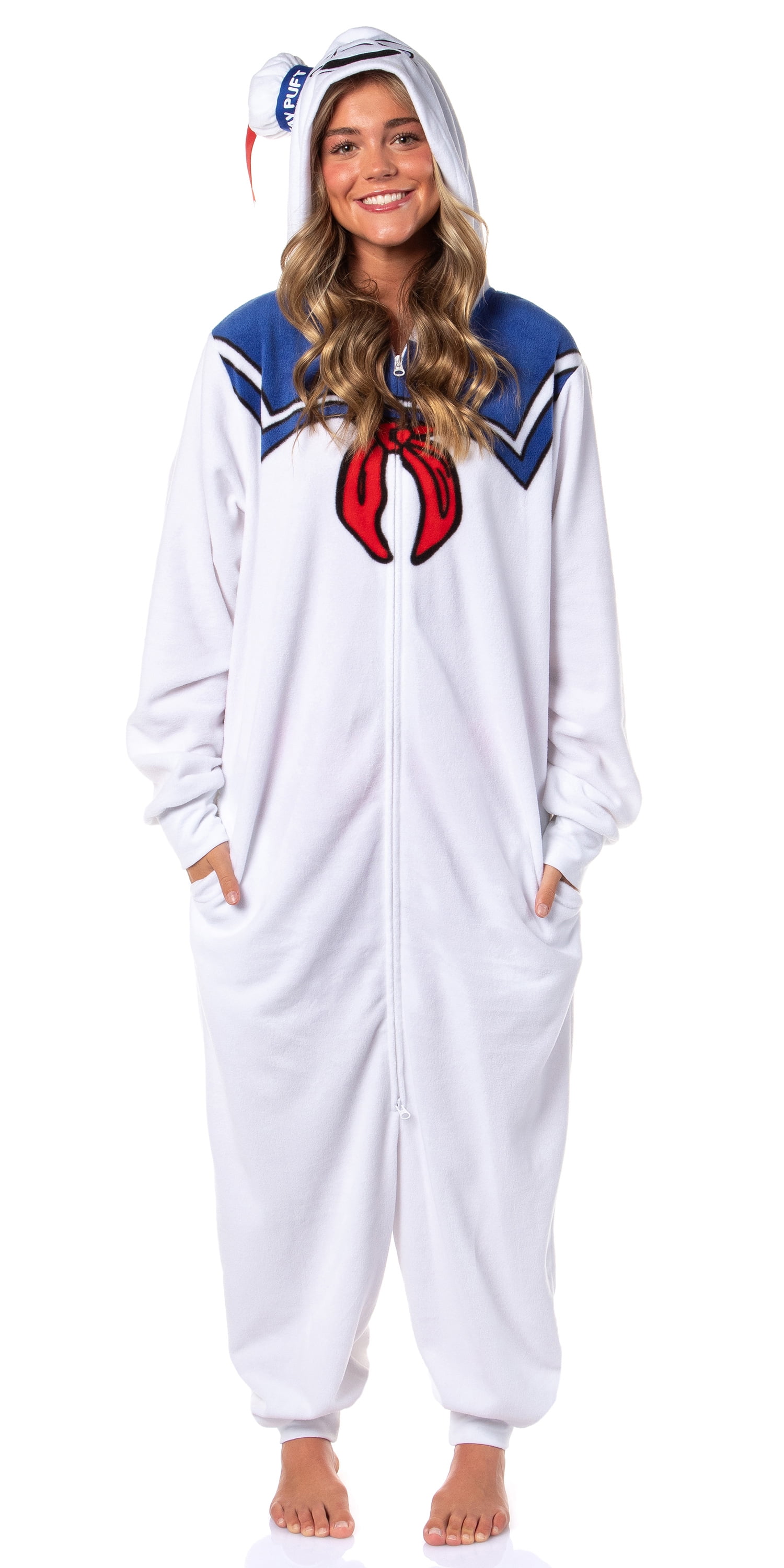 Ghostbusters Men's Stay Puft Marshmallow Man Hooded Fleece One Piece Union Suit Costume Pajama