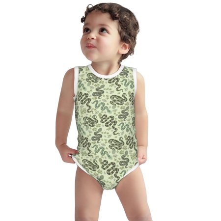 

Vsdgher Green Snake Print Baby Unisex Baby Cotton Sleeveless Bodysuits Soft and velvety comfortable and breathable