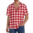 thumbnail image 3 of Vsdgher Red Checkboard Print Men's Wrinkle Free Untucked Cuban Shirt Business Casual Button Down Shirts Short Sleeve Shirt, 3 of 7