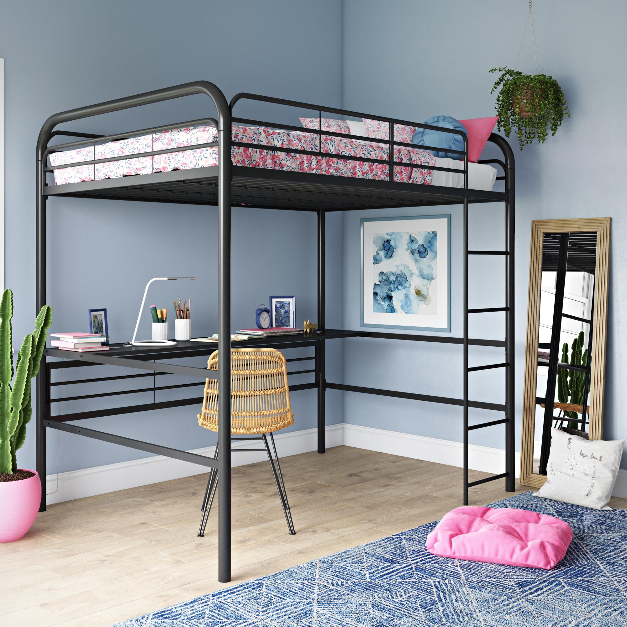 Dhp Metal Full Loft Bed With Desk, Black Full Size Bunk Bed With Desk