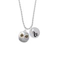 thumbnail image 2 of Delight Jewelry Silvertone Large Round Owl with Green Crystal Eyes Silvertone Script Initial Disc - & - Charm Necklace, 20"+3", 2 of 4