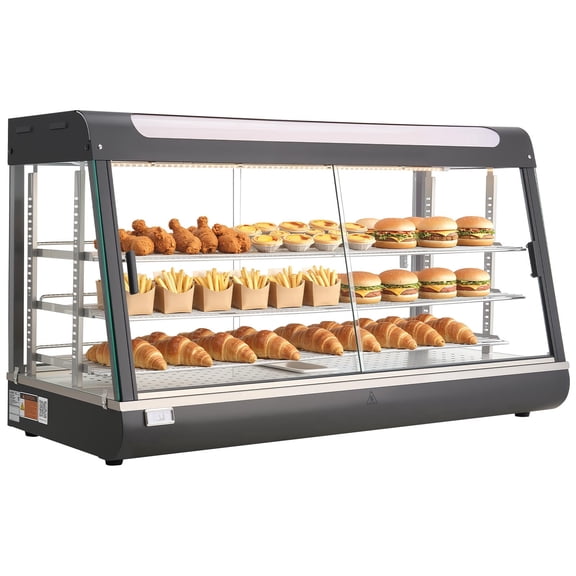 VEVOR 3-Tier Commercial Food Warmer Display, 1600W Food Display Warmer with LED Light, Top Storage and Adjustable Shelves, 86℉~185℉ Steam Heating, 190Qt/180L for Hamburger, Pizza, Bread,Fried Chicken