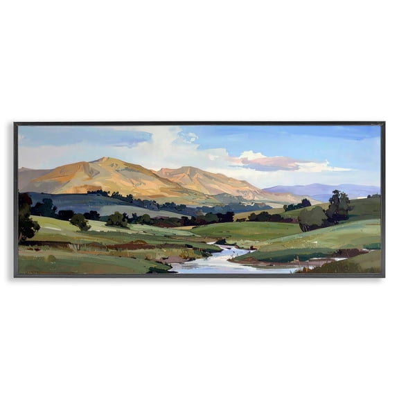 Stupell Industries Traditional Winding River Across Valley Black Framed Giclee Art, 24 x 10, by Alonza Saunders