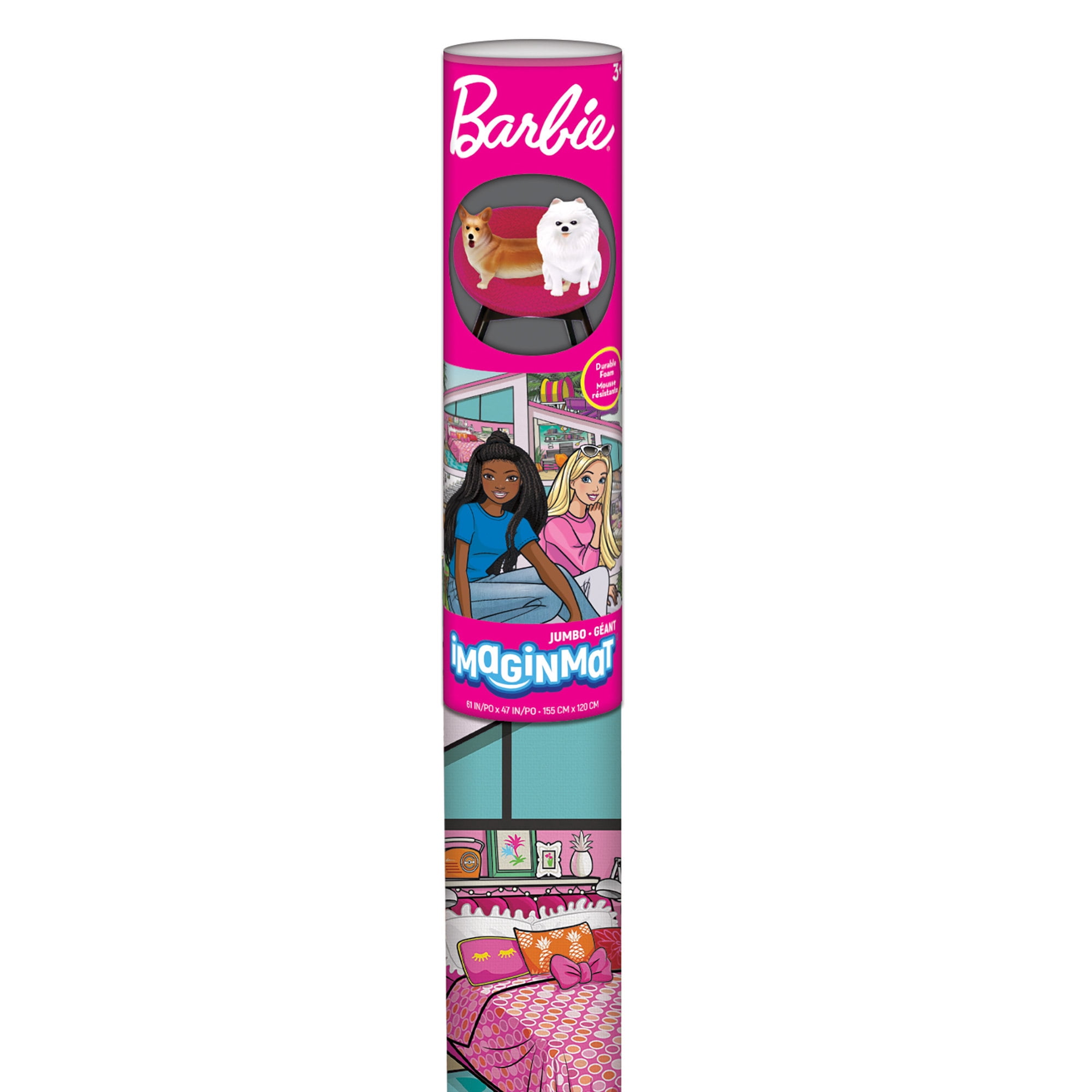 Imaginmat: Jumbo - Barbie Dream House - Floor Playmat & 2 Dog Friends, 47 x 61", 2 Animal Figures, Durable EVA Foam Mat, Portable, Licensed, Kids 3+