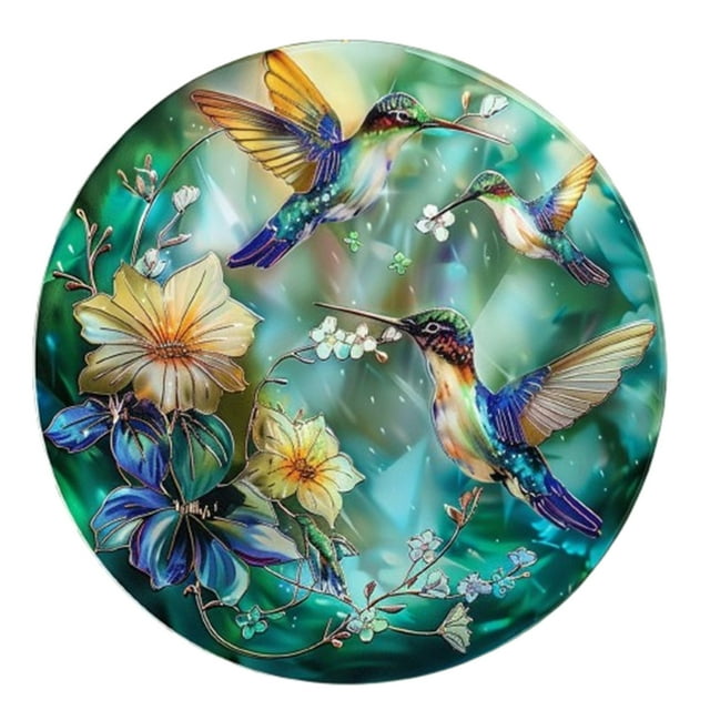 Qaailabf 10cm Stained Glass Hummingbird Suncatcher | Vibrant Window Pendant for Home & Garden | Multicolor Birds with Open Wings Perched on Flower