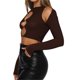 thumbnail image 5 of Camisetas de manga larga ahuecadas para mujer Tops recortados con anillos XBTCLXEBCO marrón, Medianaediana, 5 of 6