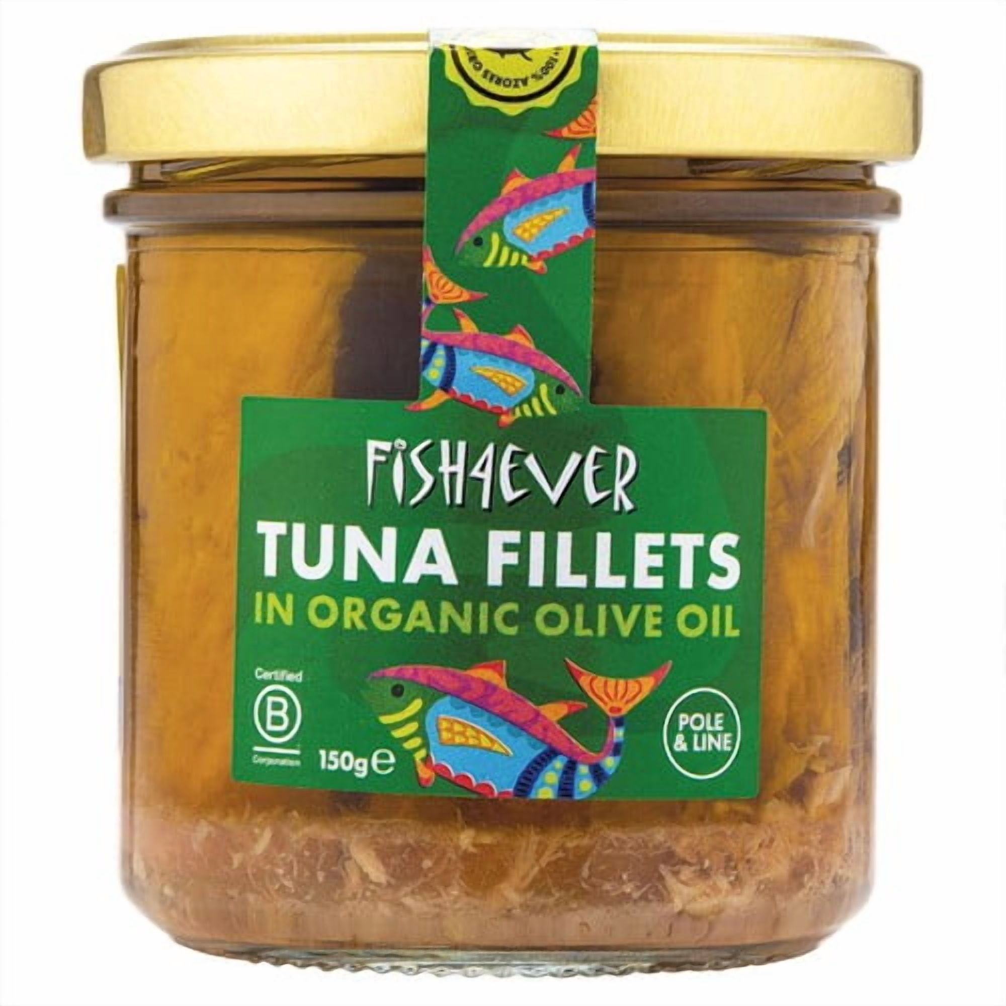 Fish 4 Ever Azores Tuna Fillets in Organic Olive Oil 150g, British Import (Pack of 3)
