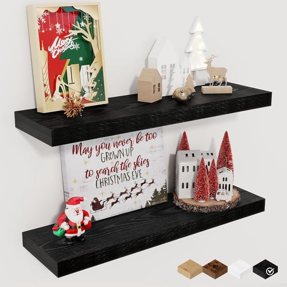 Floating Shelves for Wall, " Rustic Wood Deep Wall Mounted Shelves with Invisible Brackets for Decor & Storage, Floating Shelf for Living Room, Bathroom (Oak, Set of )