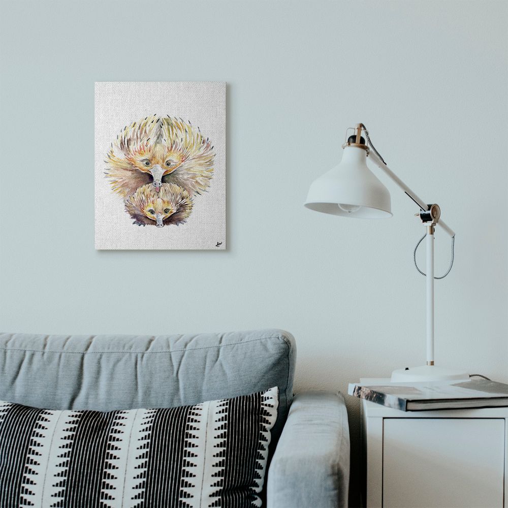 Stupell Industries Cute Echidna Family Animal Watercolor Painting Canvas Wall Art by Marc Allante