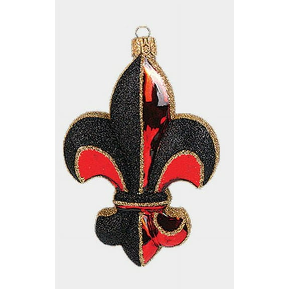 Red French Fleur De Lis Polish Mouth Blown Glass Christmas Ornament Decoration