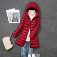 thumbnail image 4 of Women's Slim Fit Mid-Length Puffer Coat, Detachable Hood Down Jacket, Long Sleeve Zipper Jacket, Casual Winter Coat, Warm Tapered Coat Red XXXXXL, 4 of 4