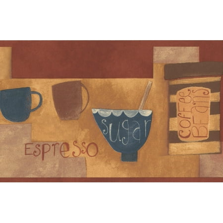 Coffee Cups Beans Sugar Brown Kitchen Bar Wallpaper Border Coffee Cups Beans Sugar Brown Kitchen Bar Wallpaper Border
