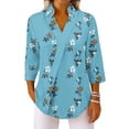 thumbnail image 5 of OIOLOYJM Polo Shirts for Women Floral Print 3/4 Sleeve V-Neck Golf Shirts Summer Lapel Sports Lightweight Tennis Shirts Trendy Business Clothes Light Blue L, 5 of 7