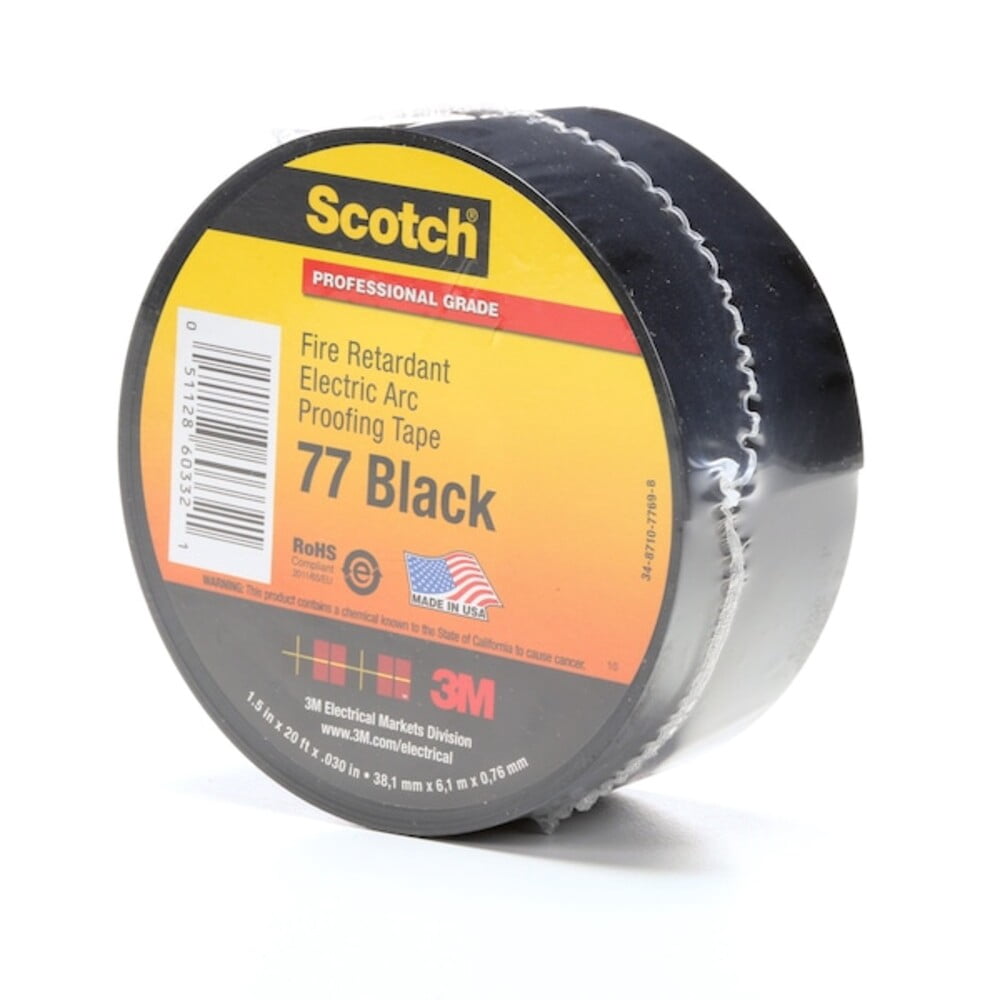 3m Electrical Tape, Black, 6-5/8 yd L, 1-1/2 in W 77BLACK-1-1/2X20FT