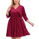 thumbnail image 2 of Women's Plus Size Dress Wrap Velvet V Neck 3/4 Sleeve Shiny Midi Party Dresses Burgundy 4X, 2 of 7