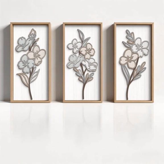 TOARTi 3D Floral Wall Art Framed Boho Leaf Vintage Flower Wooden Wall Decor Set of 3 For Farmhouse Living Room Bedroom 8x16 Inch