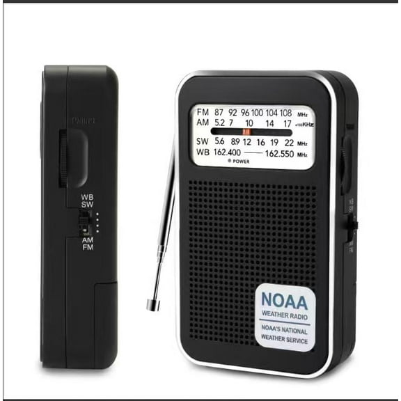 Rechargeable Emergency NOAA Weather Radio, 4 Bands AM FM SW WB Pocket Radio with Best Reception, Portable Battery Operated Transistor Radio with 3.5mm Earphone Jack for Gift, Elder (2 Power Source)