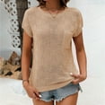 thumbnail image 2 of Lovskoo 2024 Women's Cap Sleeve Sweater Shirts Casual Crewneck Knit Short Sleeve Tops Lightweight T Shirts with Pocket Khaki XL, 2 of 5