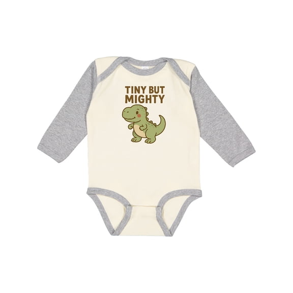 Inktastic Tiny but Mighty Dinosaur Cartoon Design Boys or Girls Long Sleeve Baby Bodysuit