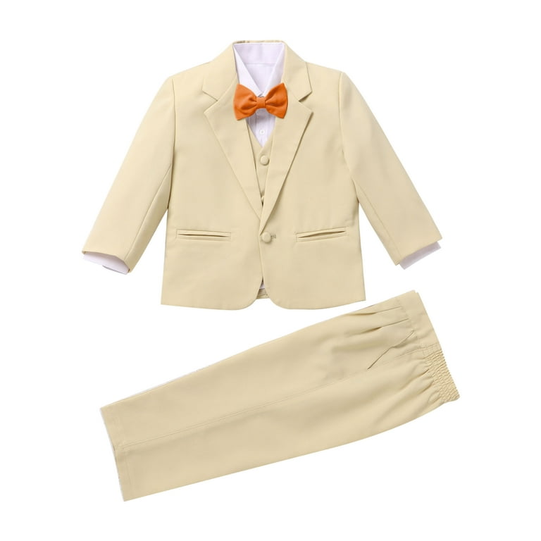 iiniim 5Pcs Toddler Baby Boys Birthday Party Outfit Set Tuxedo Blazer Jacket with Shirt Bow Pants Vest Suit Size 9M 14 Khaki 8