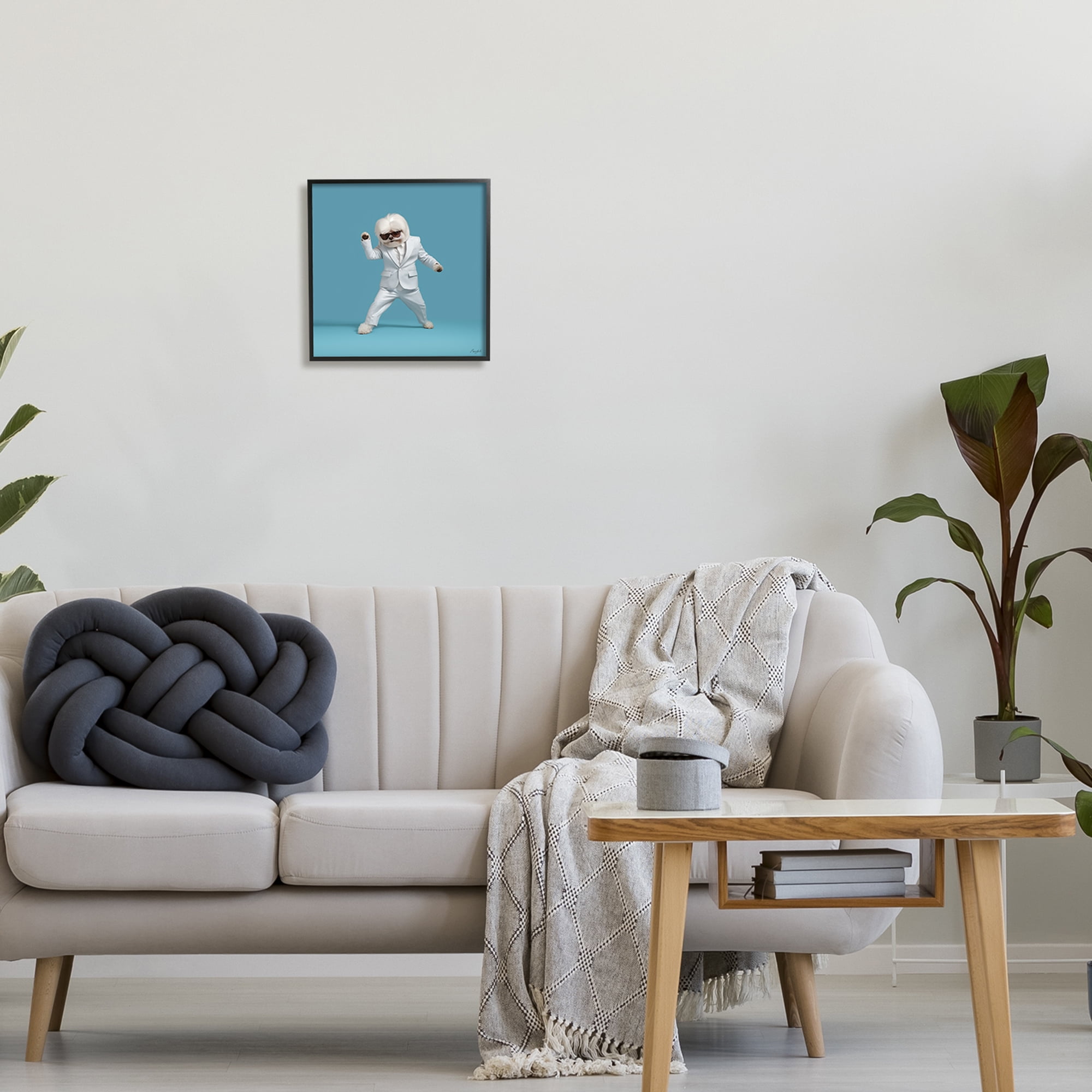 Stupell Industries Dog Dancing on Blue Animals & Insects Painting Black Framed Art Print Wall Art, 12 x 12