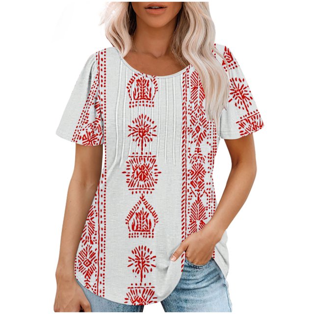 Staron Blouses d'Été pour Femmes 2025 Liquidation à Moins de 5 $ T-shirt Décontracté Chic Ample Manches Courtes Tendance d'Été Basique Col Rond Hauts Tunique Plissée Hauts Chemises
