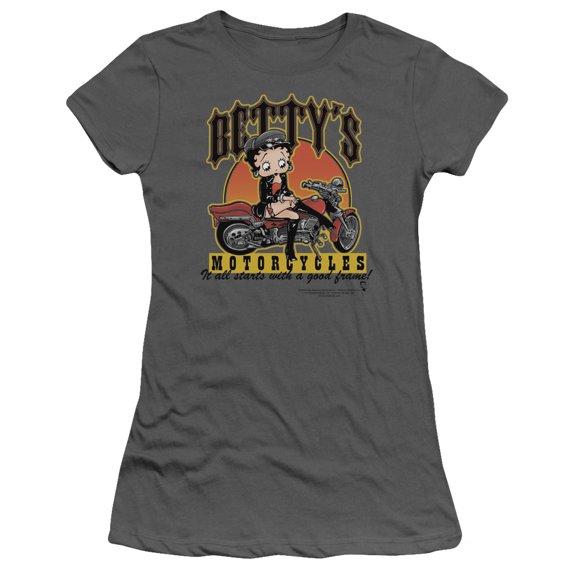 Betty Boop Bettys Motorcycles S/S Junior Women's T-Shirt Sheer Charcoal