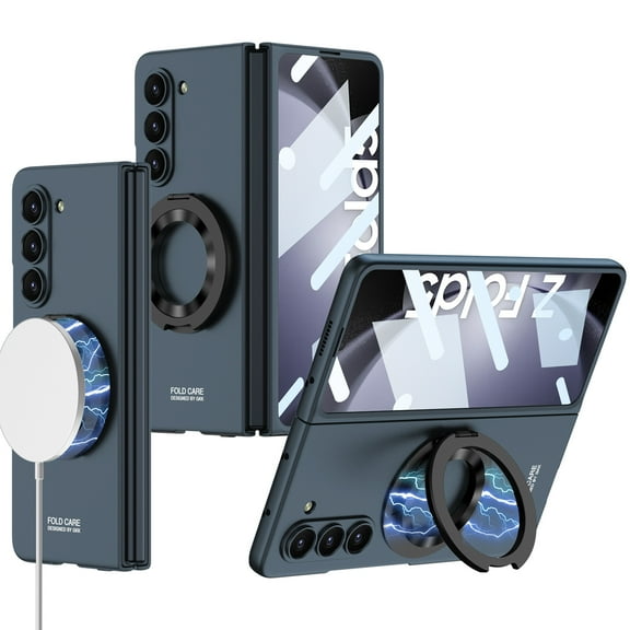 ELEHOLD Case for Samsung Galaxy Z Fold 5, Magnetic Kickstand Ultra Thin Rugged PC Full Protective Cover with Front Screen Protector & Ring Holder,Green