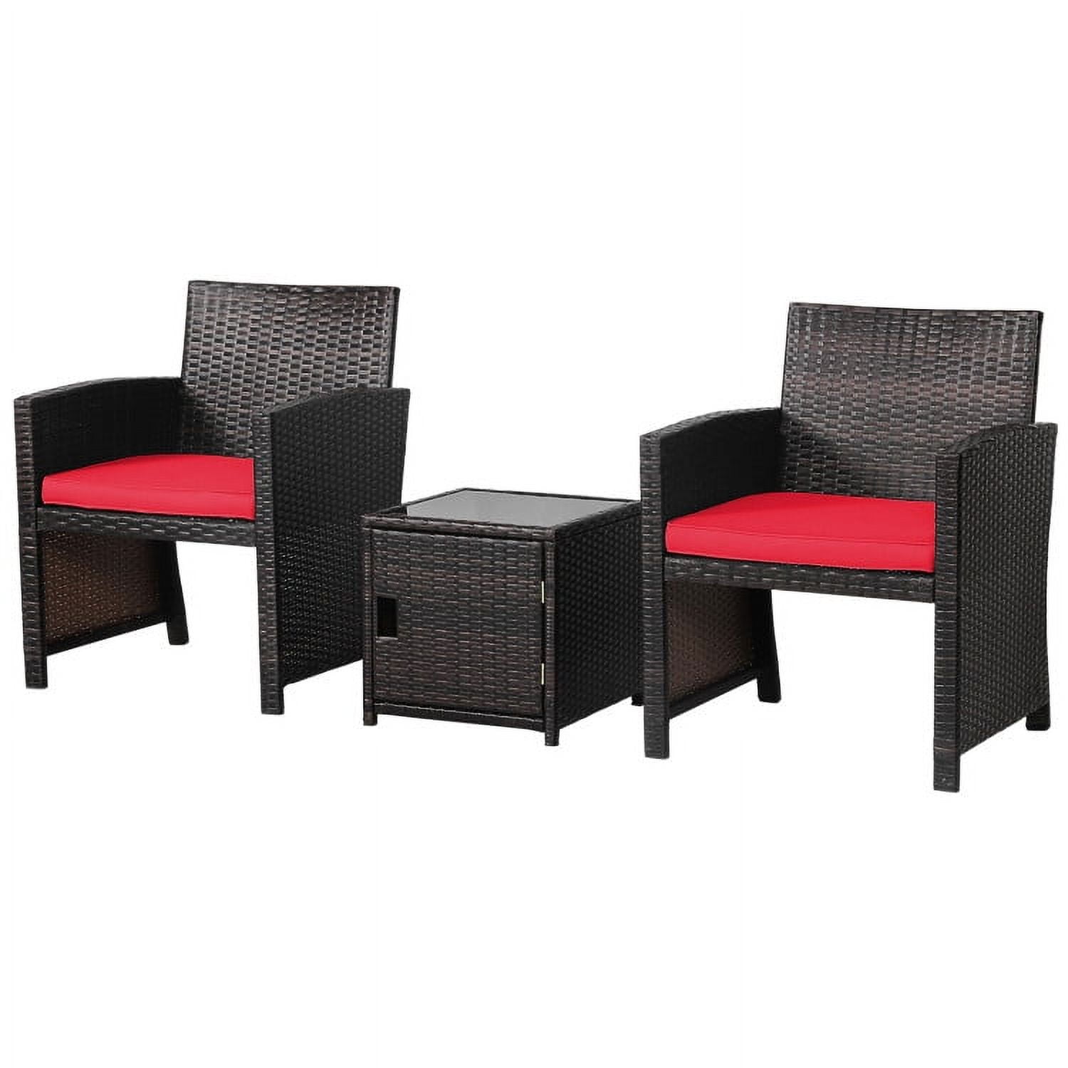 Aimee Lii 3 Pieces Patio Wicker Furniture Set with Storage Table and Protective Cover, Outdoor Patio Furniture, Red Aimee Lii 3 Pieces Patio Wicker Furniture Set with Storage Table and Protective Cover, Outdoor Patio Furniture, Red