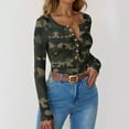 thumbnail image 4 of Long Sleeve Womens Knit Tops Fall Fashion 2026 Tops Camo Printed Henley Shirts Tunic Top Slim Fit, 4 of 7