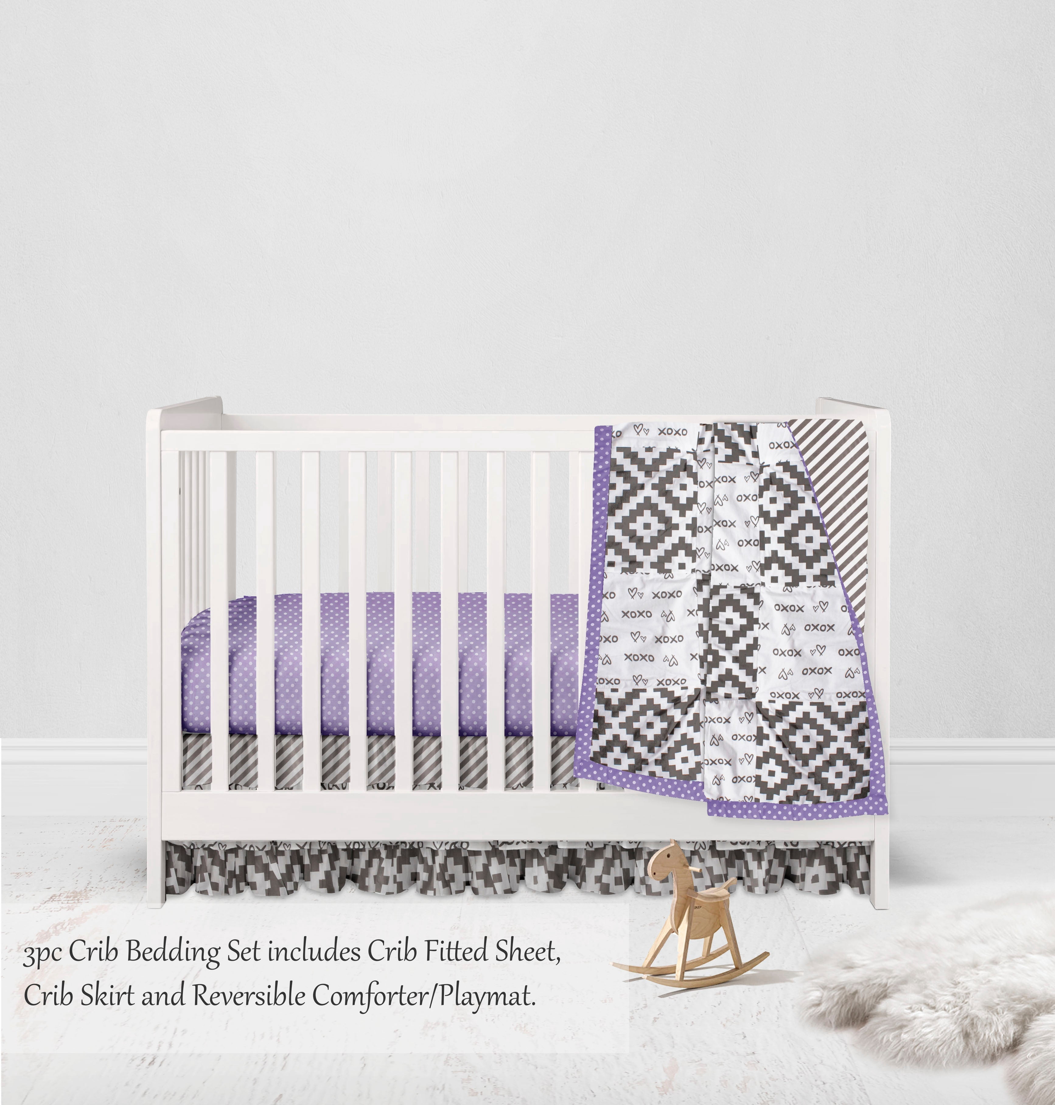 Bacati Love Aztec 3-Piece Grey/Purple Bedding Sheet, Crib
