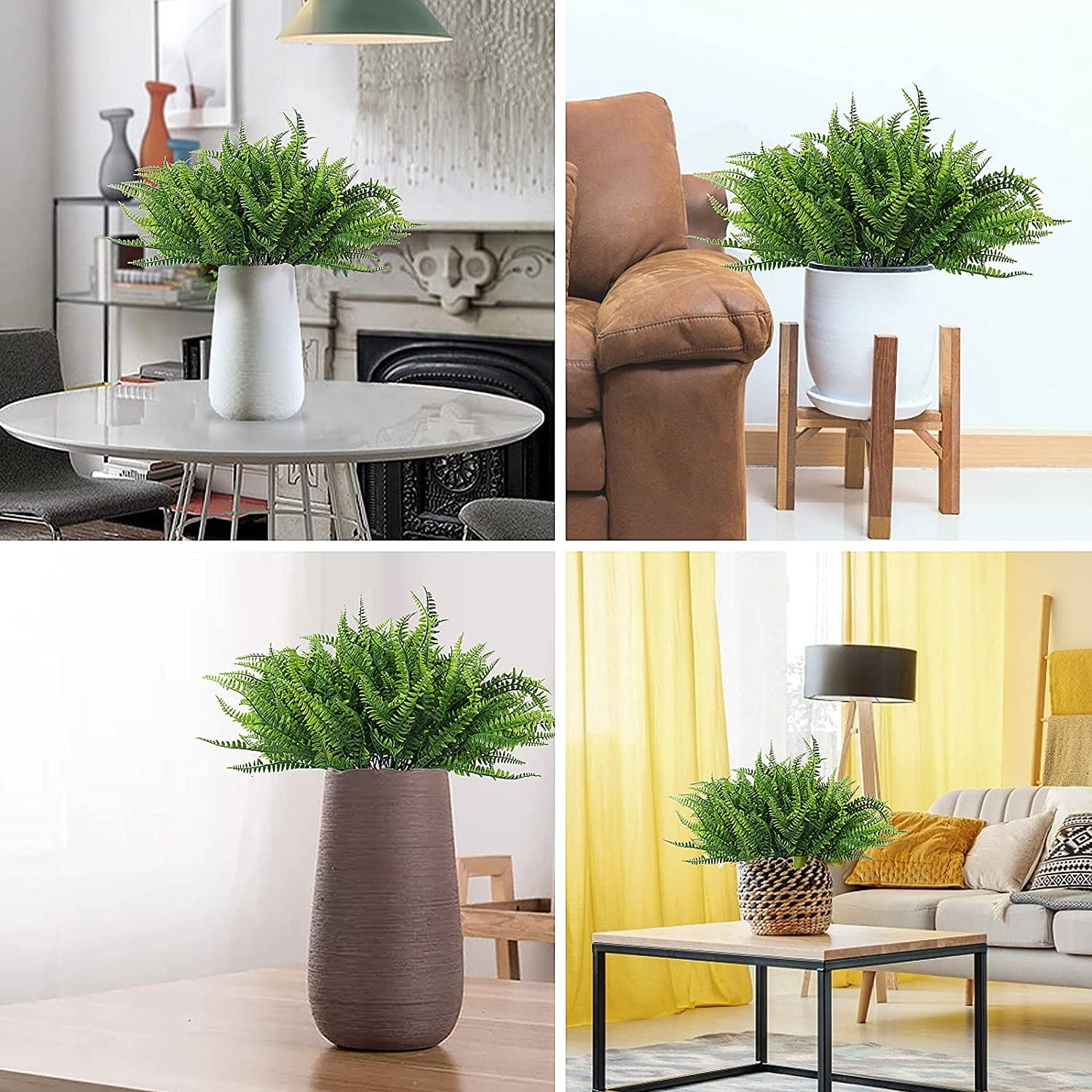 Asisol 8Pcs Artificial Boston Fern Plants Outdoor UV Resistant Artificial Shrubs Greenery Fake Leaves Plants Bushes Office Porch Garden Outdoor Decor (Green)