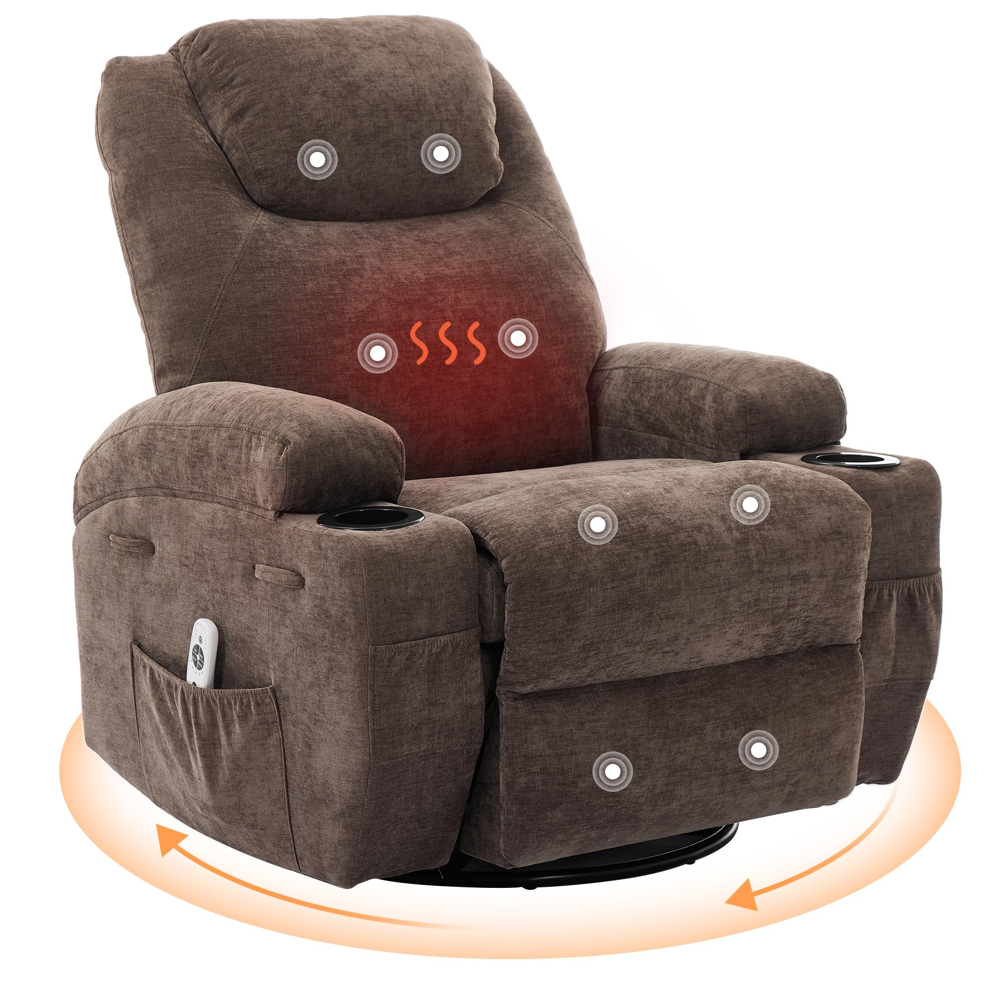 Recliner Chair, 360 Swivel Rocker Recliner Chair for Adults with Massage and Heat, Electric Glider Rocking Chairs for Living Room, Nursery