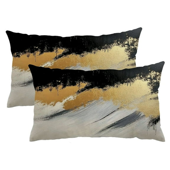Heduofu 12x20 Set of 2 Abstract Black White and Gold Pillow Covers - Modern Home Decor for Couch Living Room Bedroom 12x20inch