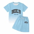 thumbnail image 4 of oqasdz Toddler Children Girls Summer Outfits Short Sleeve Gradient Color Letter Print Drawstring Shorts Set Casual Beach Vacation Outdoor Fashion Clothes,Sky Blue,7-8 Years, 4 of 5