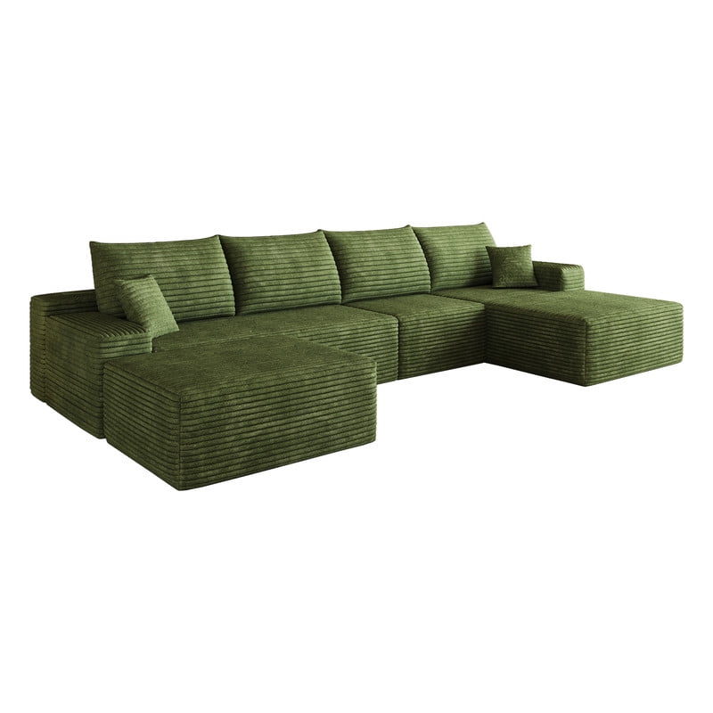 135" Cloud Sectional Sofa with Ottoman, U Shaped Modular Sectional Couch, Modern Minimalist Deep Seat Upholstered Sofa with Chaise, Plush Corduroy Fabric Living Room Sofa Set, No Assembly Required