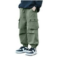 thumbnail image 3 of Ahuyic Long Pants for Kids,Boys Cargo Pants 4-13 Years Straight Leg Joggers with Elastic Cuffs Casual Sport Trousers for Everyday Wear,6 Years Army Green, 3 of 4
